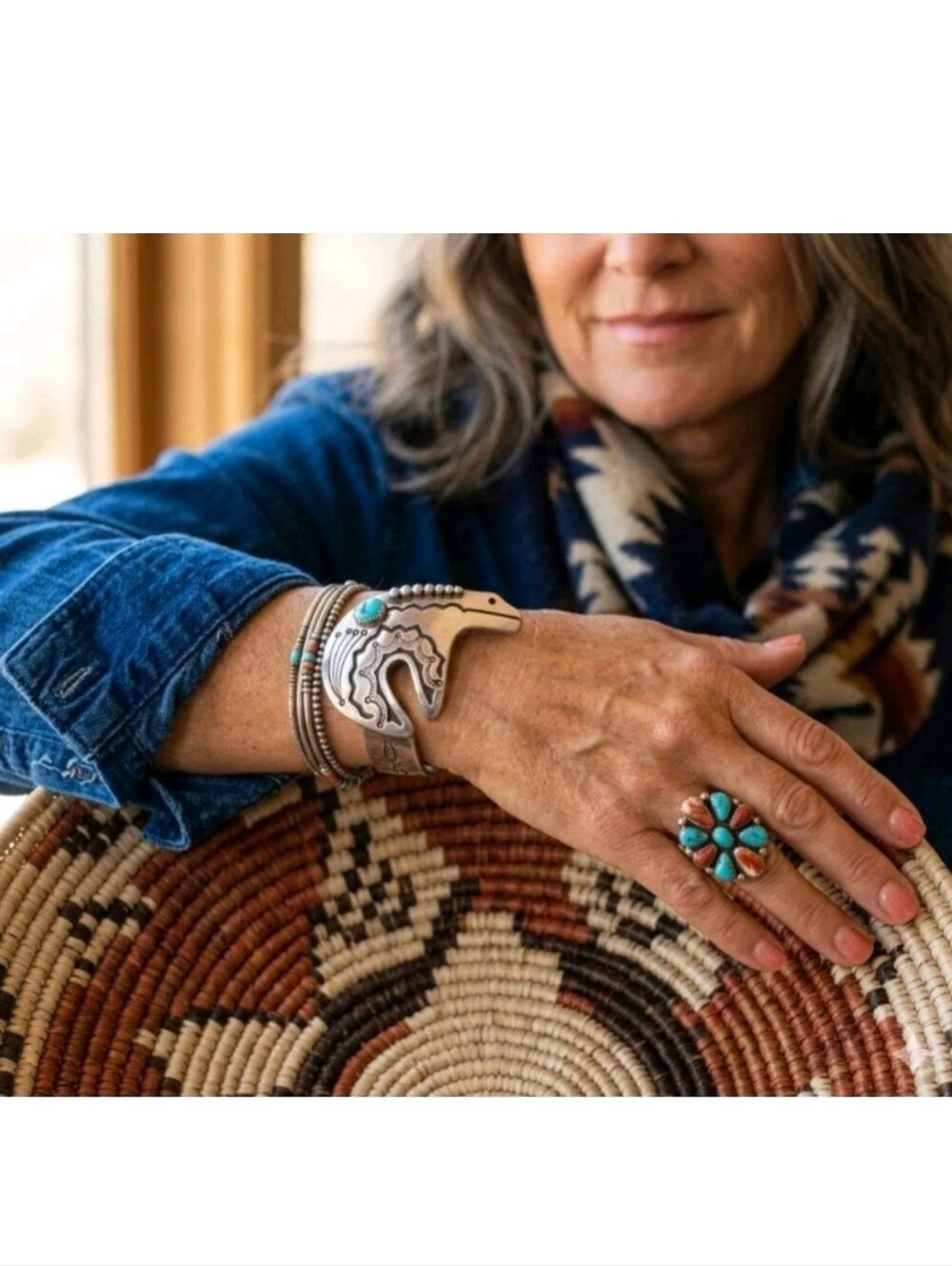 Hand Crafted Turquoise Accent Statement Necklace with Silver Details